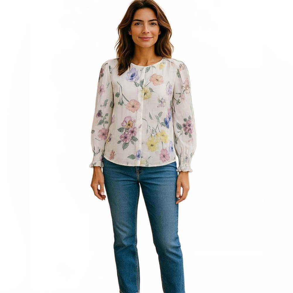 NWOT NEW Bailey 44 Revolve Floral Voile Button Down Blouse Top M Mandarin Collar - Picture 2 of 6